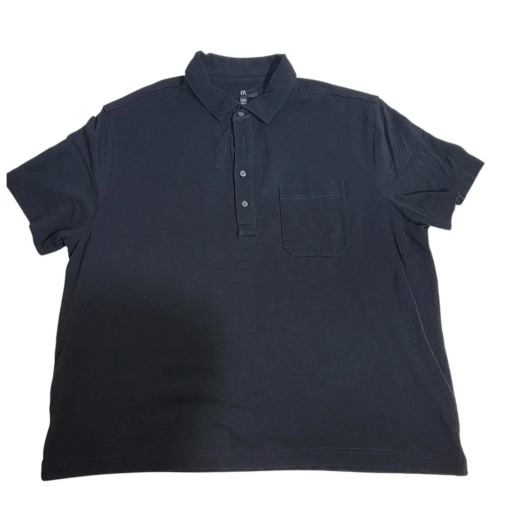 Banana Republic Mens XXL Black Cotton Pique Short Sleeve Pocket Polo Shirt